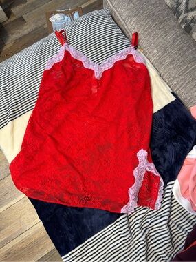 Victoria's Secret Red Lace Slip with Pink Trim